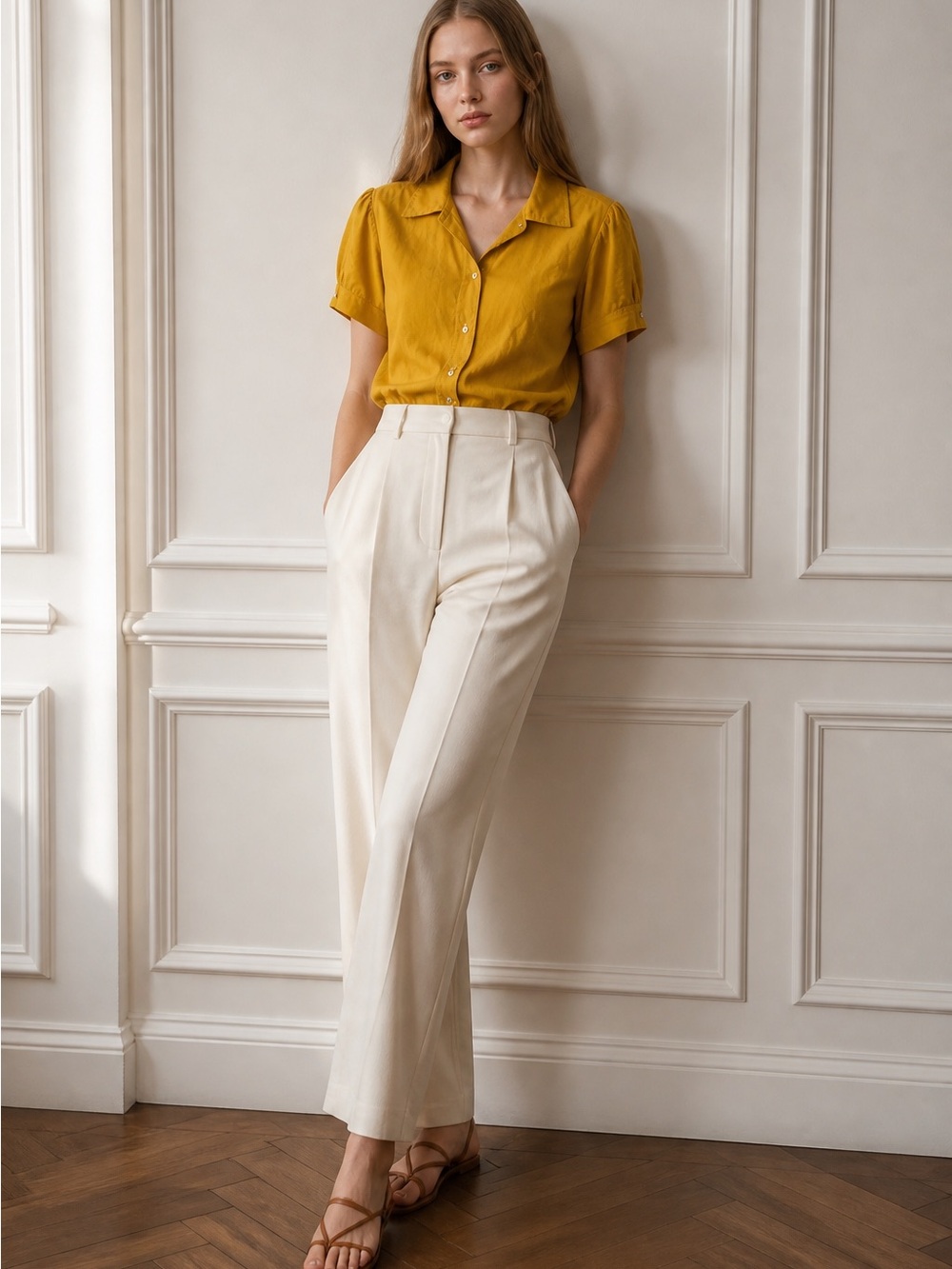 J. Crew Mustard Short-Sleeve Silk Button Shirt